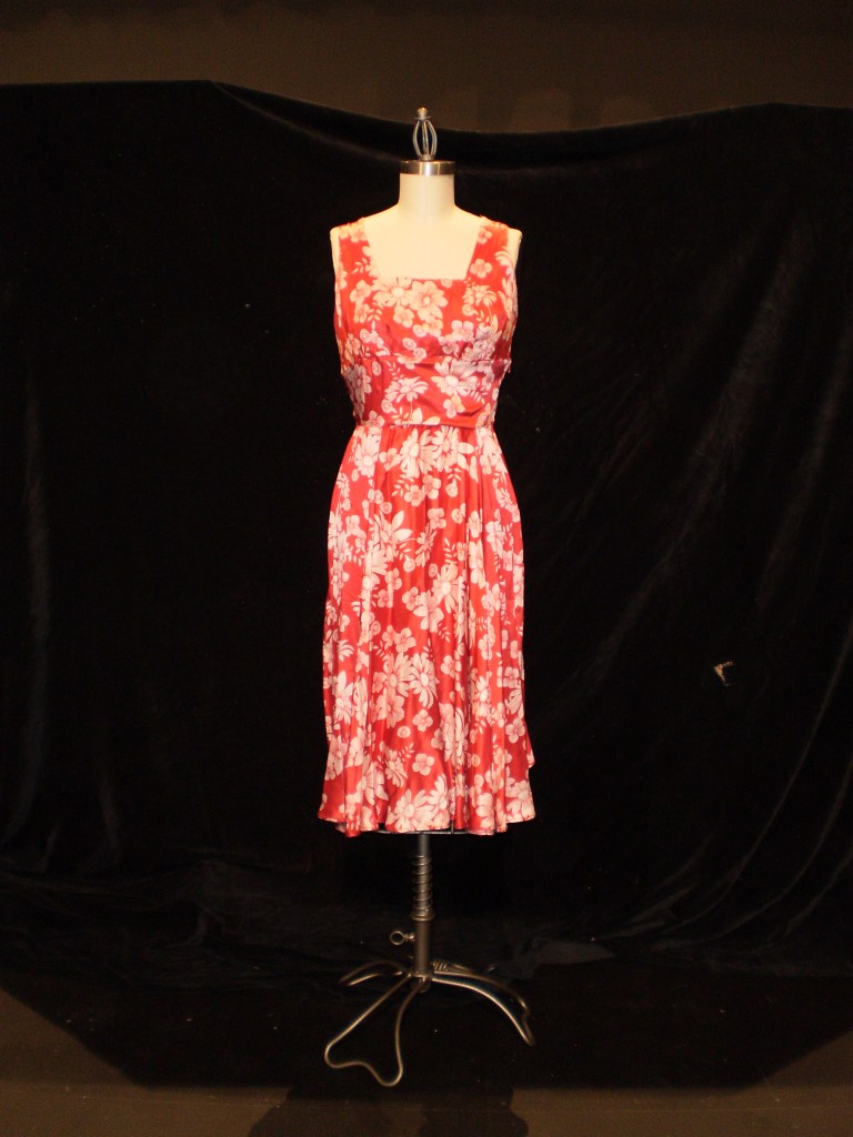 Irma's red dress on a dressform